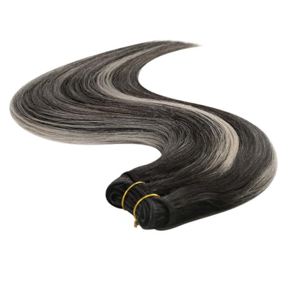 Echthaar Tressen Ombre Schwarz Silber 60cm - 100g