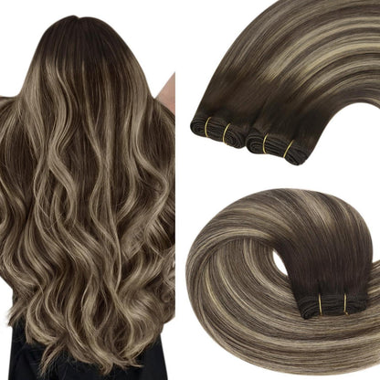 Echthaar Tressen Ombre Dunkelbraun-Goldblond 60cm