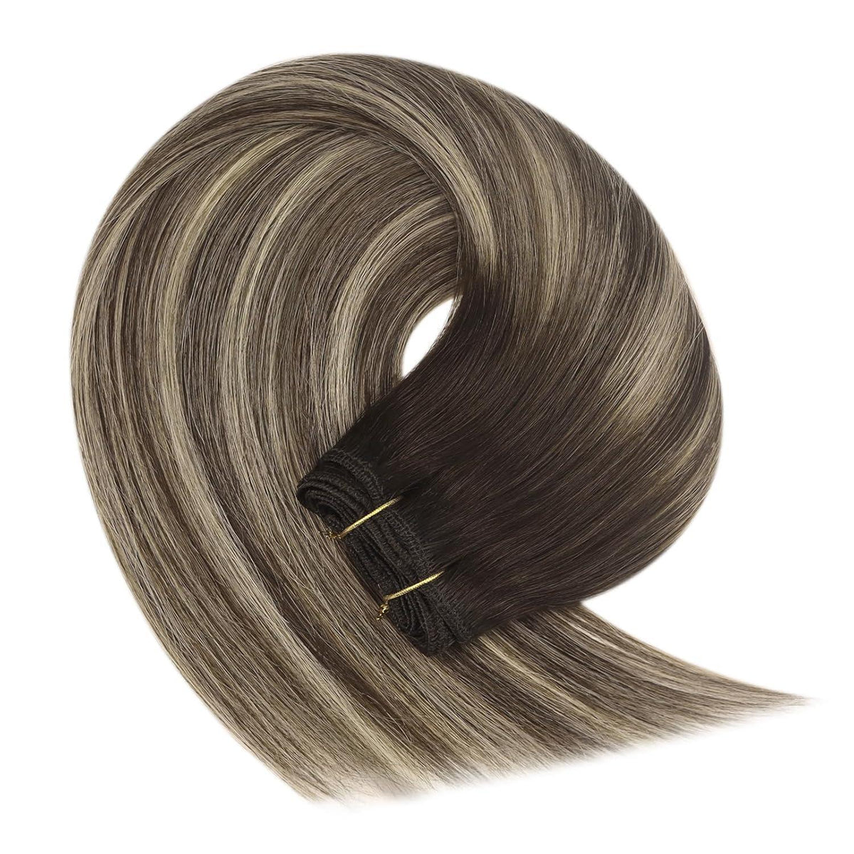 Echthaar Tressen Ombre Dunkelbraun-Goldblond 60cm
