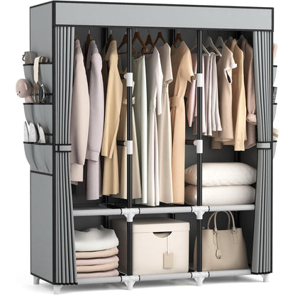 Faltbarer Kleiderschrank mit 3 Kleiderstangen & Abdeckung