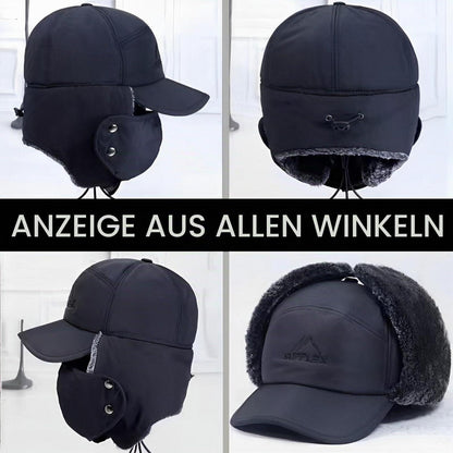 Wintermütze Herren mit Ohrenklappen & Mundschutz – Trapper Mütze Schwarz