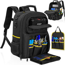 Werkzeugrucksack mit Organizer, wasserdicht, gepolstert, Schwarz Gelb
