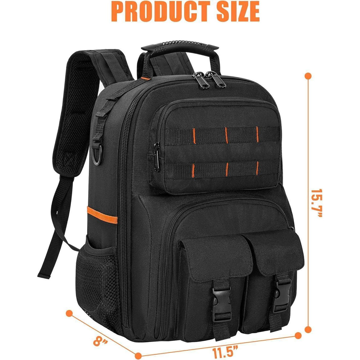 Werkzeugrucksack mit Organizer, wasserdicht, gepolstert, Schwarz Orange