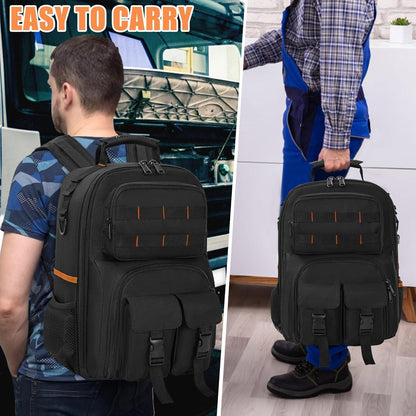 Werkzeugrucksack mit Organizer, wasserdicht, gepolstert, Schwarz Orange