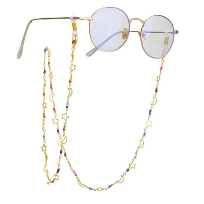 Brillenkette Damen Perlen Multicolor Gold Sterne Mond | Geschenkidee