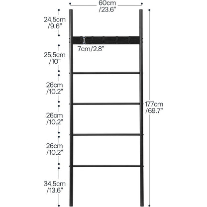 Handtuchleiter Schwarz – 5 Haken, 60x177cm – Bad & Flur