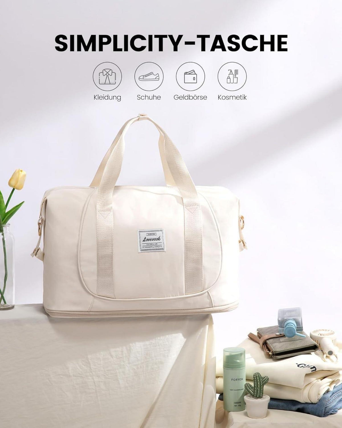 Handgepäck Tasche 40x20x25cm Ryanair Erweiterbar Faltbar Beige