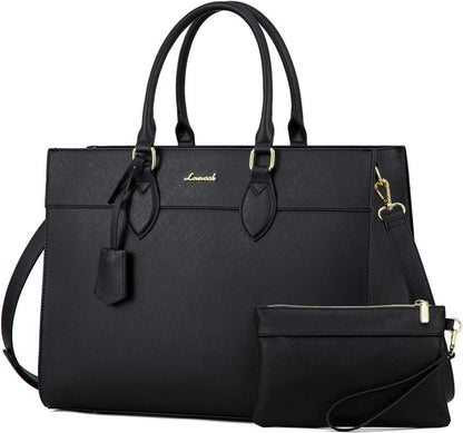 Laptoptasche Damen 15,6 Zoll PU Leder Schwarz Wasserdicht