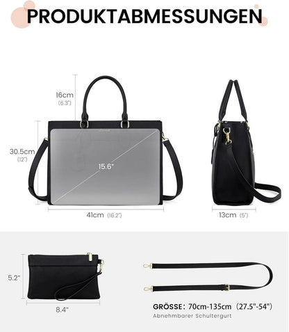 LOVEVOOK Laptoptasche Damen 15,6 Zoll Schwarz PU Leder Schultertasche