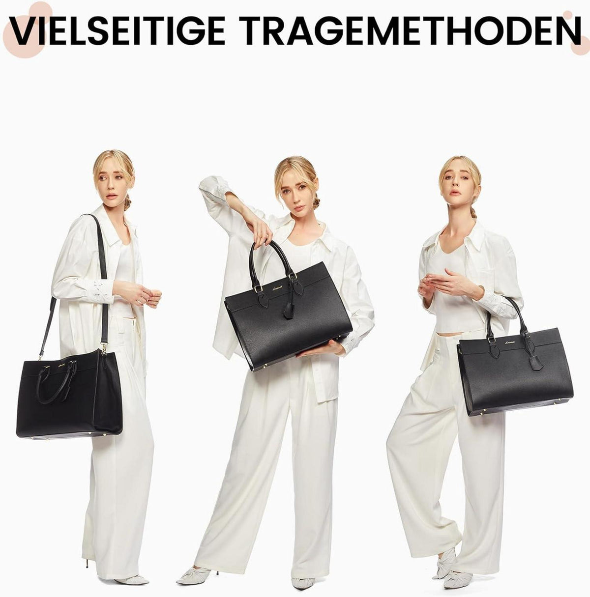 Laptoptasche Damen 15,6 Zoll PU Leder Schwarz Wasserdicht