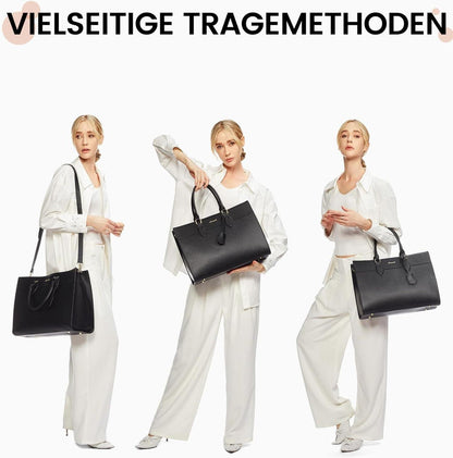 Laptoptasche Damen 15,6 Zoll PU Leder Schwarz Wasserdicht