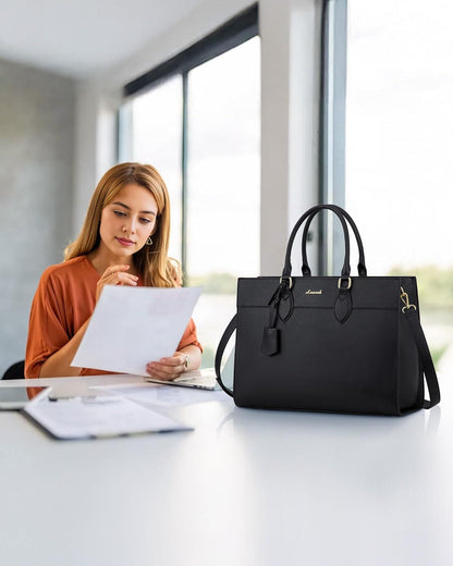 LOVEVOOK Laptoptasche Damen 15,6 Zoll Schwarz PU Leder Schultertasche