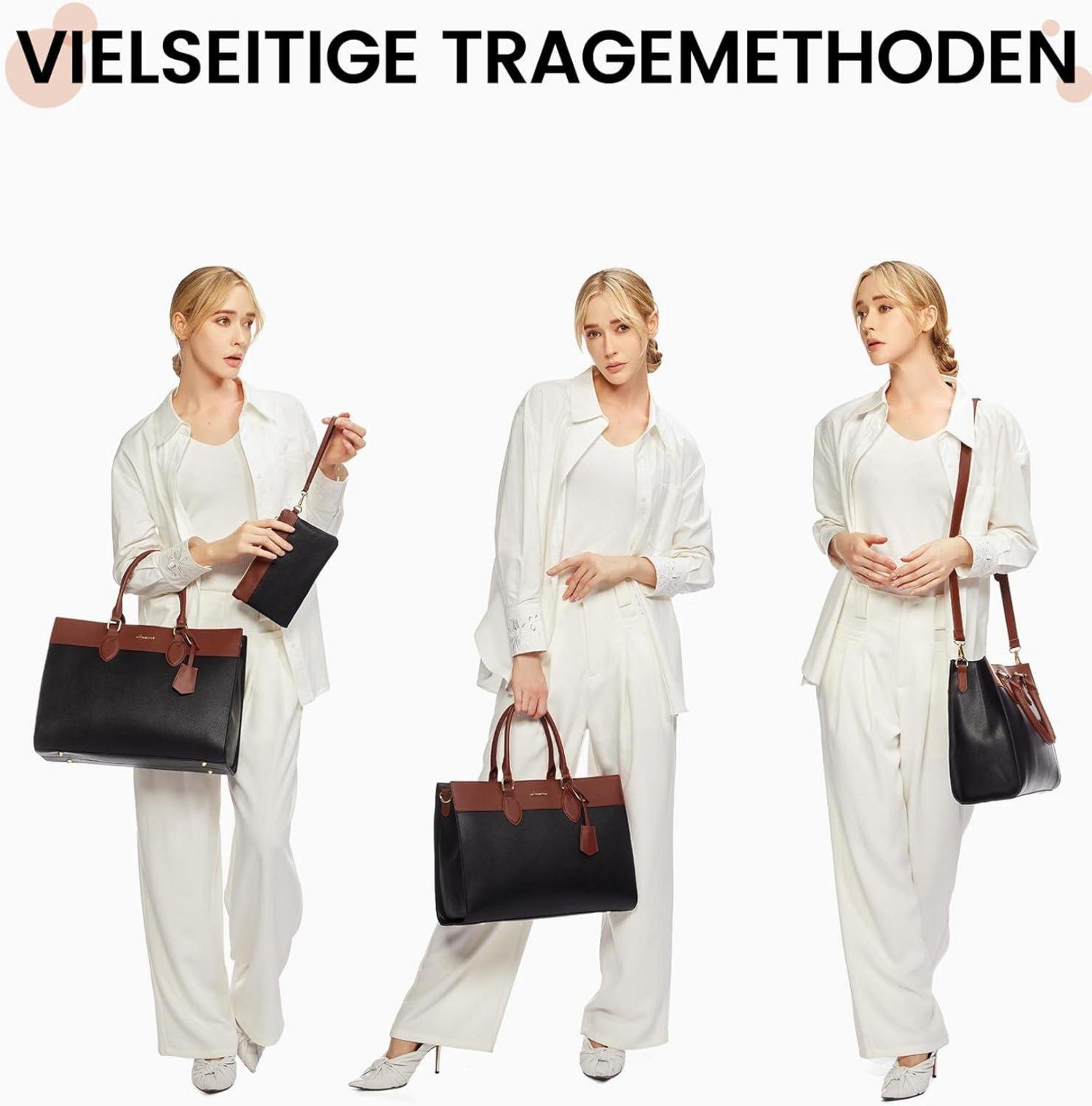 Große LOVEVOOK Laptop Handtasche 15,6 Zoll Damen Schwarz Braun
