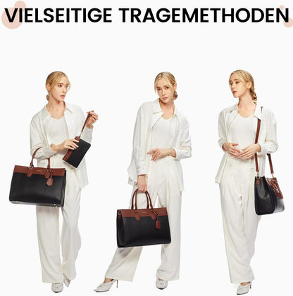 Große LOVEVOOK Laptop Handtasche 15,6 Zoll Damen Schwarz Braun