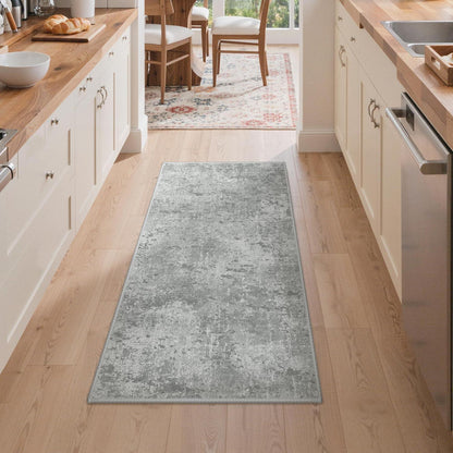Moderner Läufer Teppich Grau 80x150 cm – Waschbar & Rutschfest