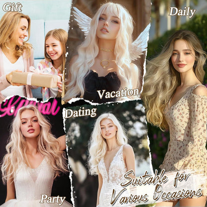 46cm blonde gewellte Perücke Schulterlänge Locken mittiger Scheitel