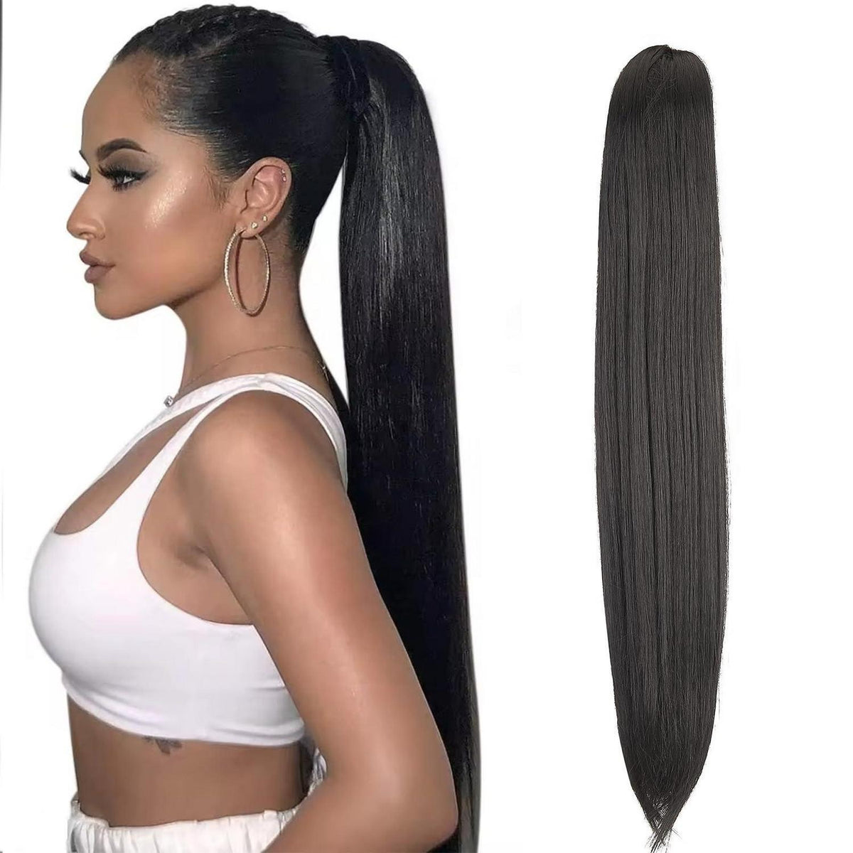 50cm Pferdeschwanz Haarverlängerung Schwarz – Voluminös & Lang