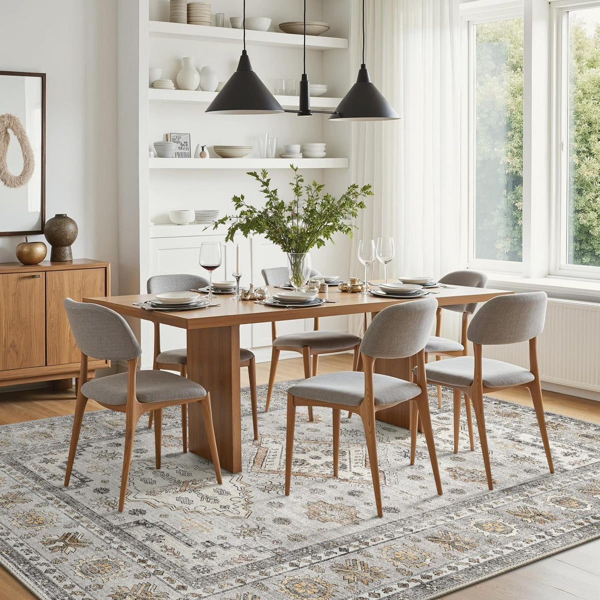 Vintage Teppich 200x290 cm – Elfenbein Grau | Wohnzimmer Teppich