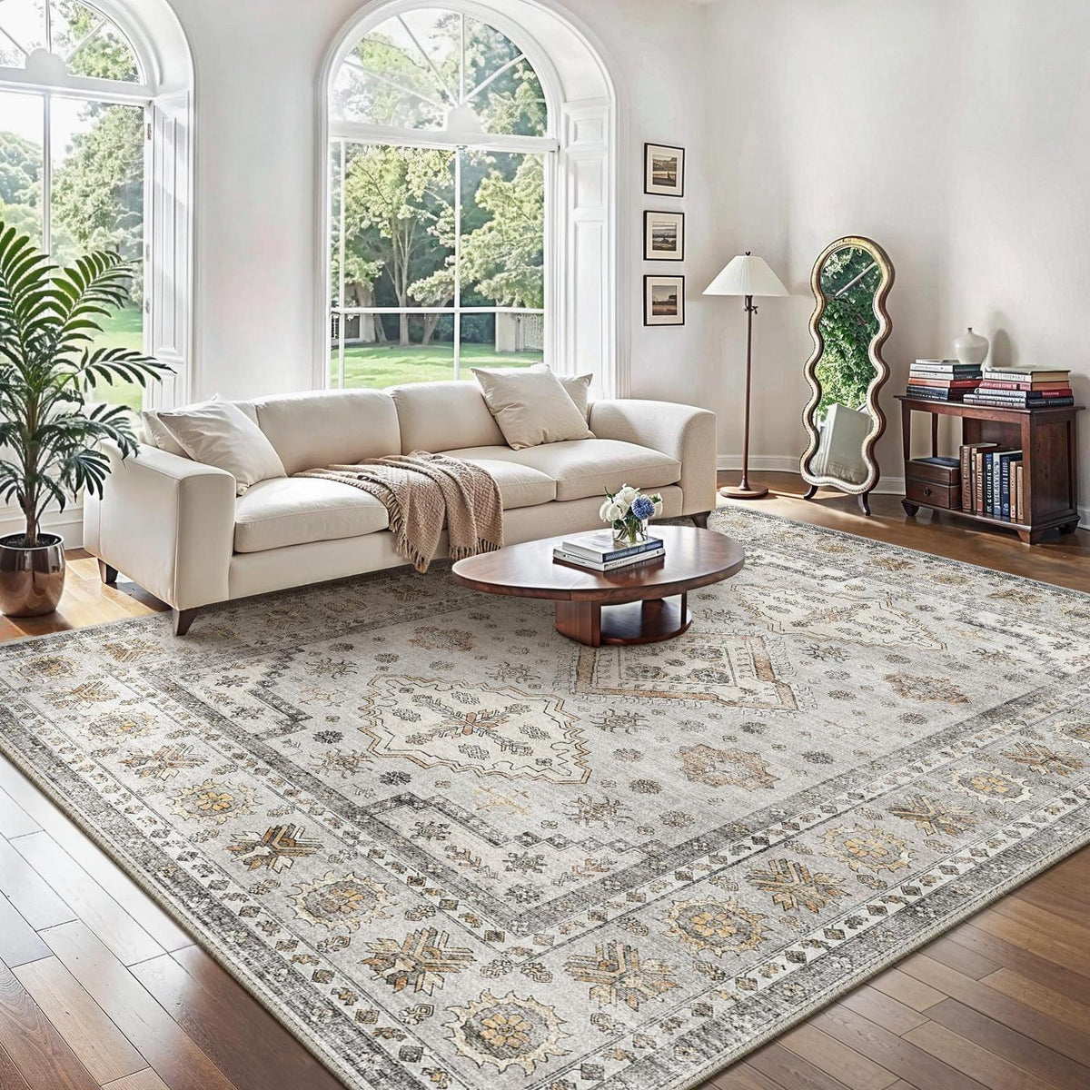 Vintage Teppich Wohnzimmer 160x230 cm Elfenbein Grau
