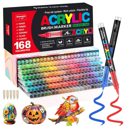 Acrylstifte Set 168 Farben – Pinselspitze für Steine & DIY