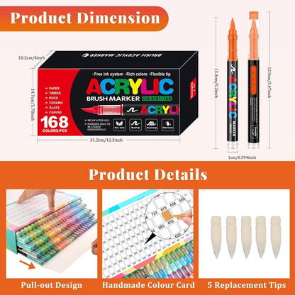 Acrylstifte Set 168 Farben – Pinselspitze für Steine & DIY