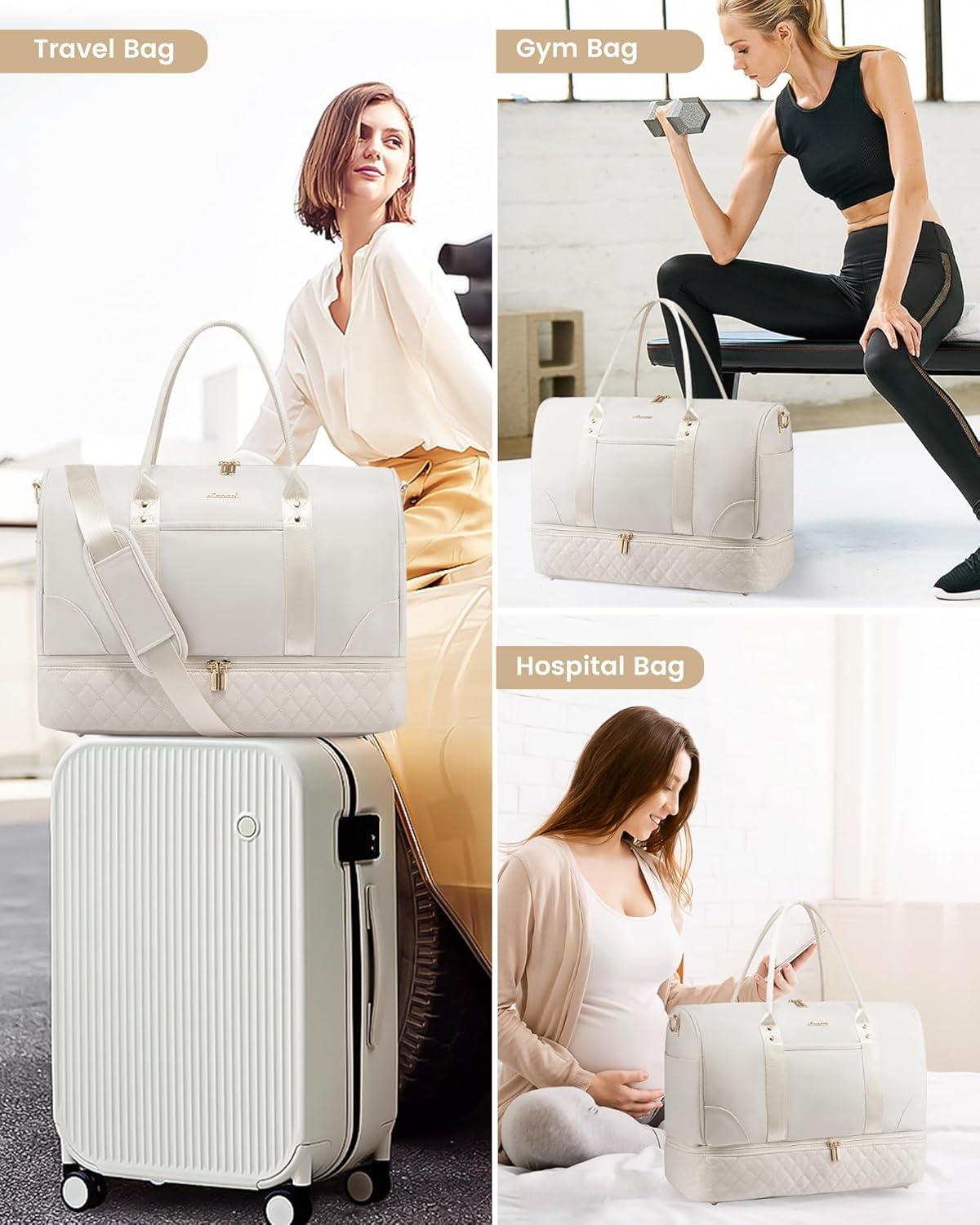 Große Reisetasche Damen mit Schuhfach, Nassfach & 2-teiliges Set, Beige