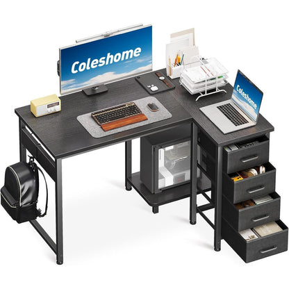 Eckschreibtisch L-Form mit 4 Schubladen, 100x70cm, Schwarz