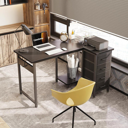 Eckschreibtisch L-Form mit 4 Schubladen, 100x70cm, Schwarz