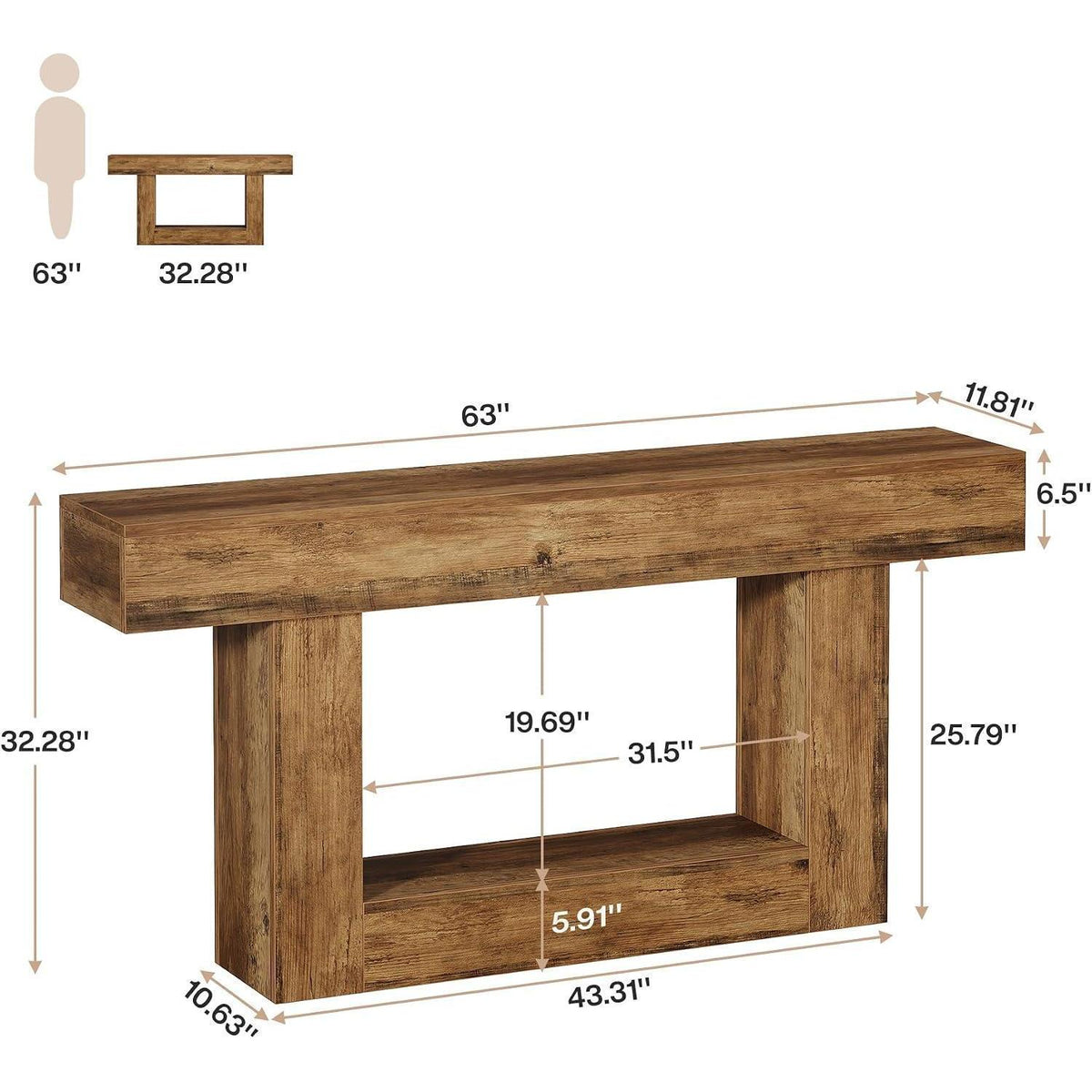 160cm Konsolentisch mit Stauraum & Vintage Design