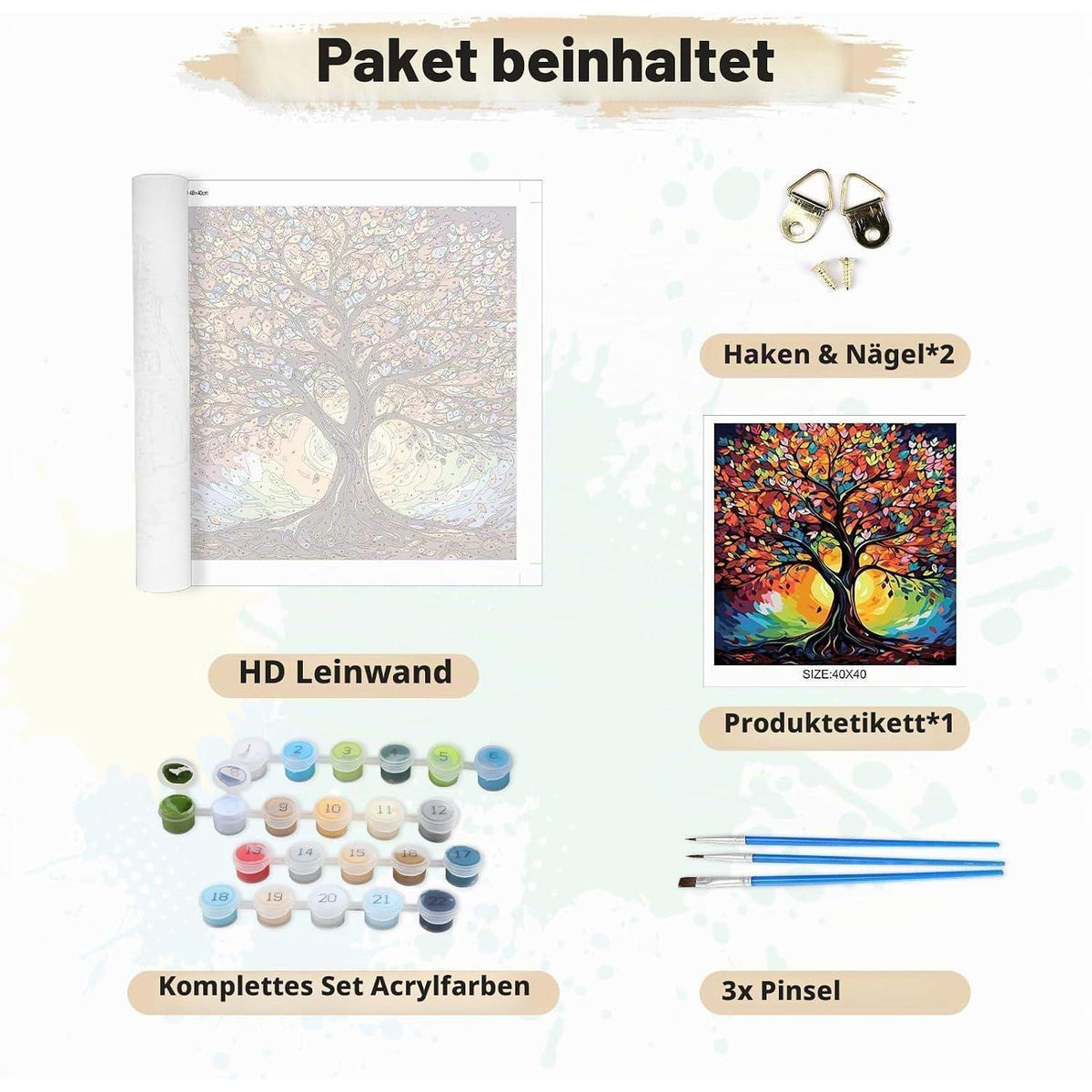 Malen nach Zahlen Lebensbaum – DIY Ölgemälde Set 40x40cm