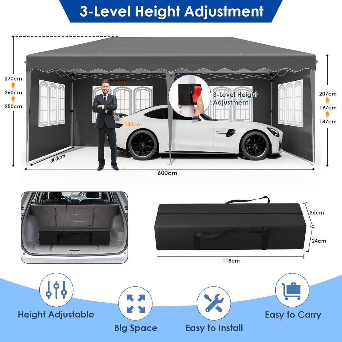 3x6 Faltpavillon Wasserdicht & Stabil – Partyzelt für Garten & Events