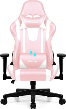 Ergonomischer Gaming Stuhl mit Lendenkissen und Wippfunktion, Rosa