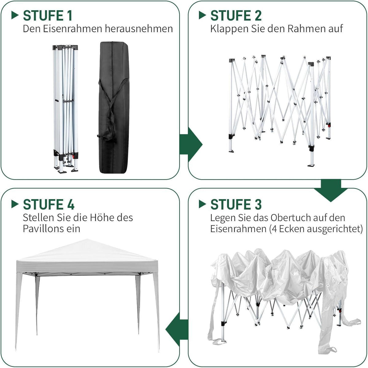 3x3m Pop-up Pavillon mit 4 Seiten – UV-Schutz & Wasserdicht
