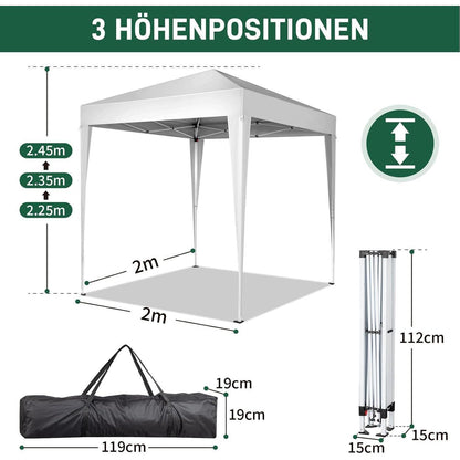 Faltpavillon 2x2m mit Seitenteilen – UV-Schutz & Winddicht