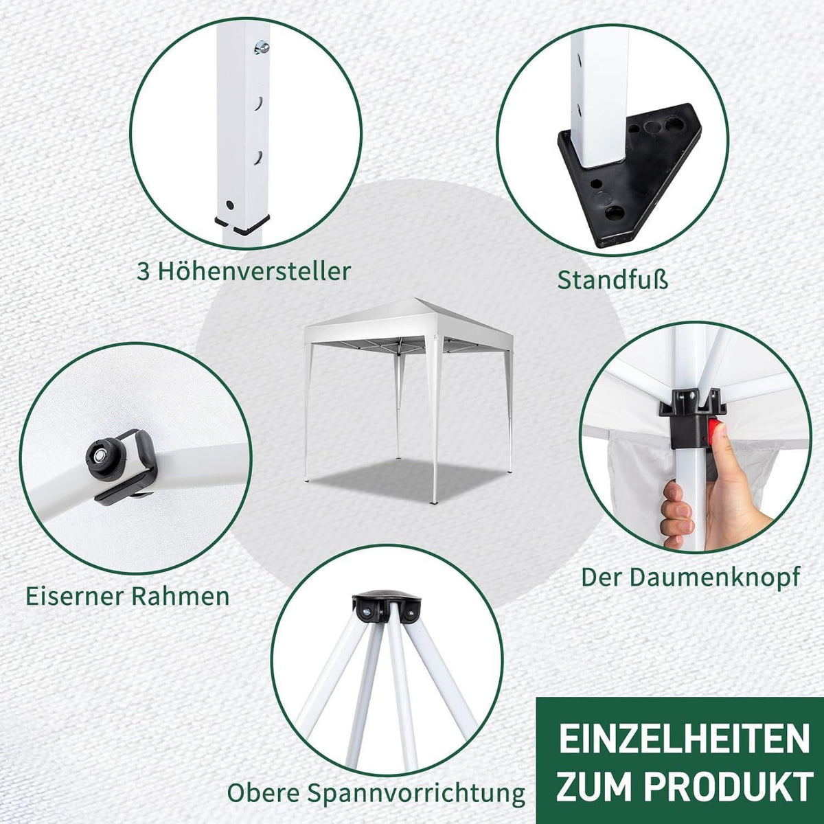Faltpavillon 2x2m mit Seitenteilen – UV-Schutz & Winddicht