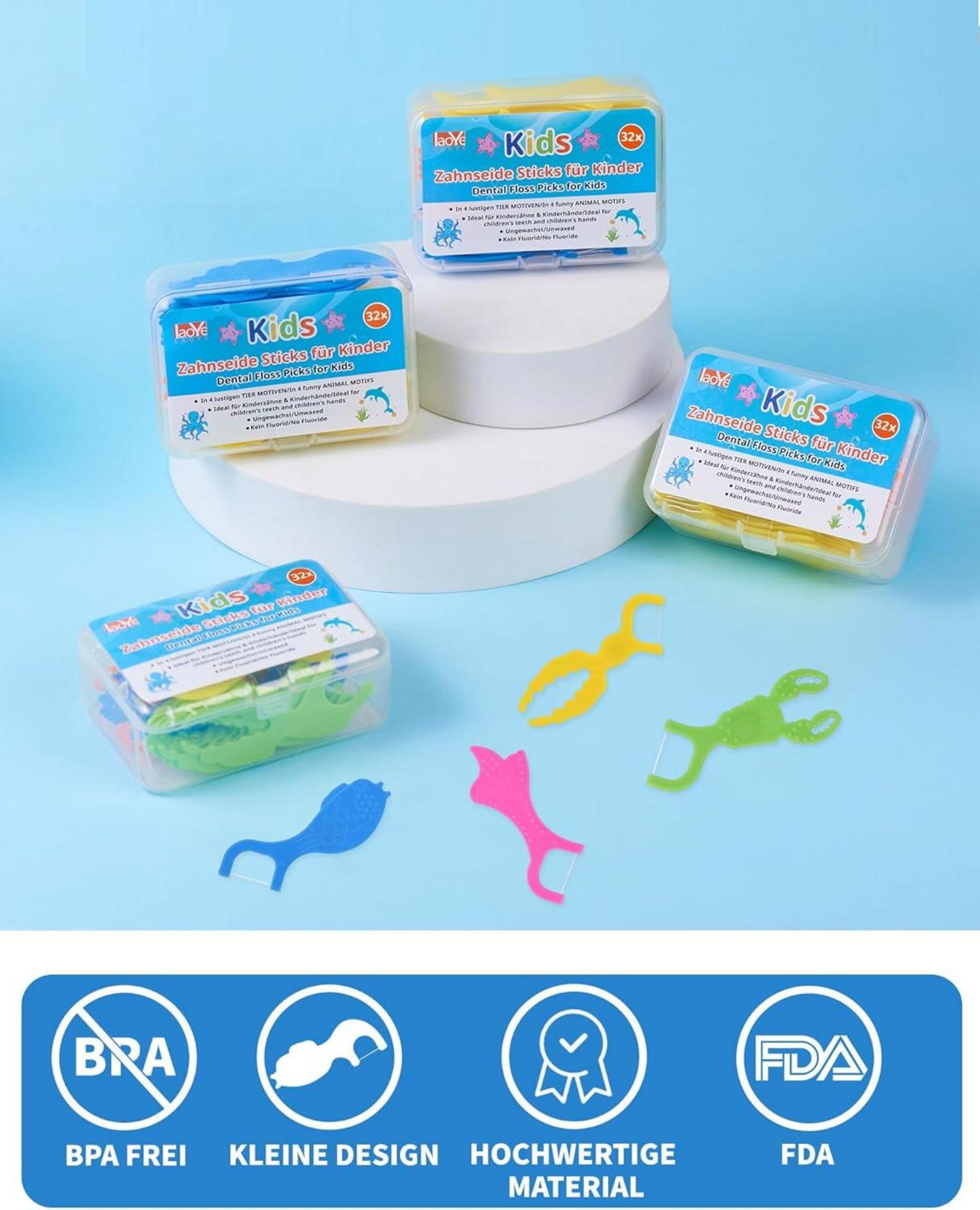128 PCS Kinder Zahnseide Sticks Ocean-Tierformen Kompakte Flosser