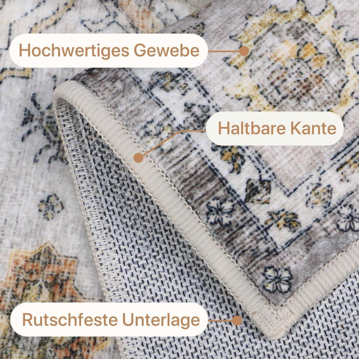 Vintage Teppich Wohnzimmer 140x200 cm Elfenbein Grau