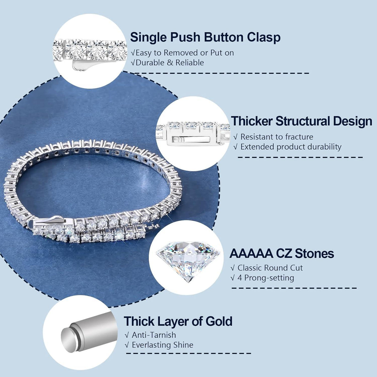 Silber Tennisarmband für Damen, 3mm mit Zirkonia Steinen, Geschenkbox inklusive