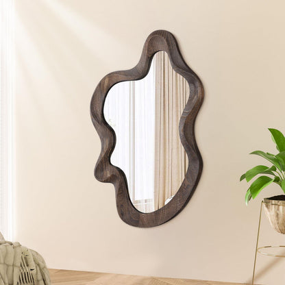 Asymmetrischer Wolkenspiegel mit Holzrahmen – Wanddeko Braun 55x37cm
