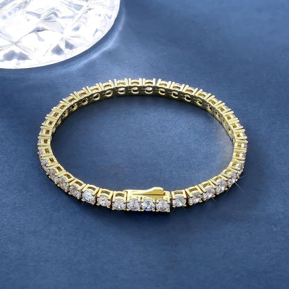 Damen Tennisarmband 14K Gold beschichtet mit Zirkonia Steinen 16,5cm Gold-4mm
