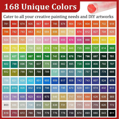 Acrylstifte Set 168 Farben | Pinselspitze für Steine, Glas & mehr