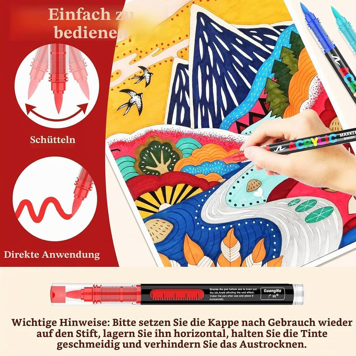 Acrylstifte Set 168 Farben | Pinselspitze für Steine, Glas & mehr