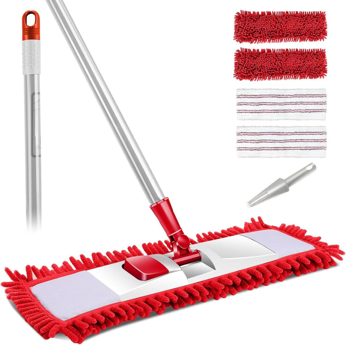 Bodenwischer Set mit 360° Drehgelenk, 125cm Edelstahlgriff, 4