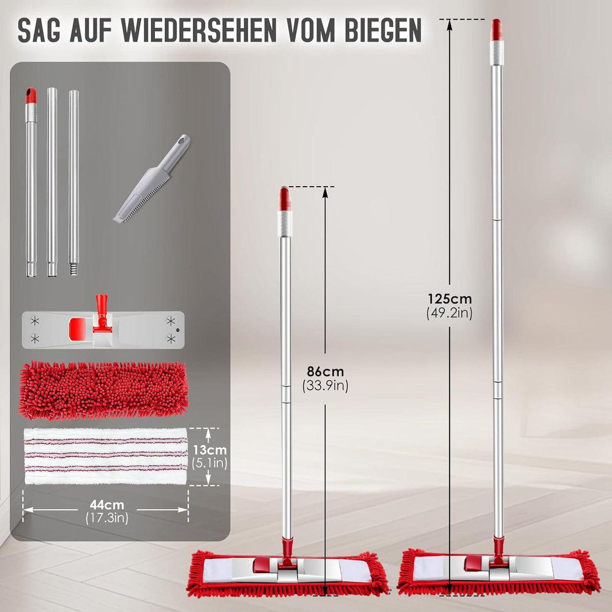 Myiosus Bodenwischer 360° Drehgelenk Set 125cm