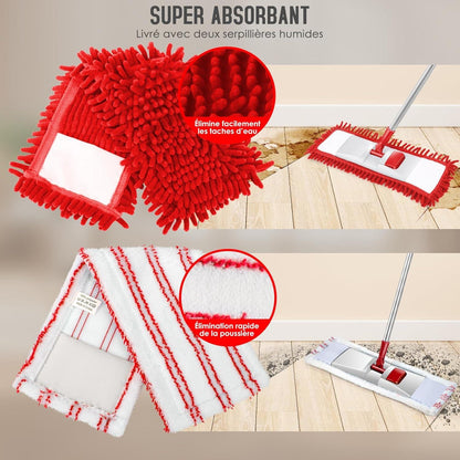 360° Drehgelenk Bodenwischer Set 125cm Edelstahlgriff 4 Mikrofaser Wischpads