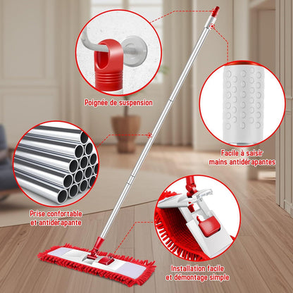 Myiosus Bodenwischer Set 125cm Edelstahlgriff 4 Mikrofaser Wischpads
