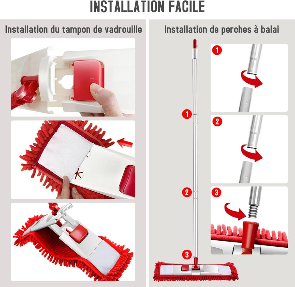 Bodenwischer Set 360° Drehgelenk 125cm Edelstahlgriff 4 Mikrofaser