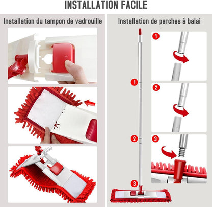 Bodenwischer Set 360° Drehgelenk 125cm Edelstahlgriff 4 Mikrofaser
