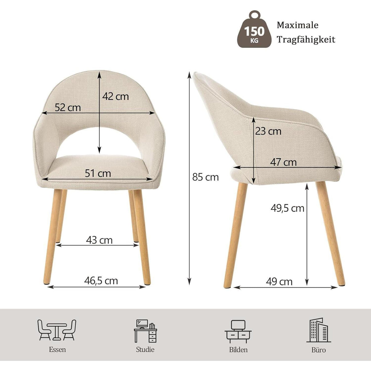 Esszimmerstühle Set Beige Samt mit Armlehnen & Holzbeinen