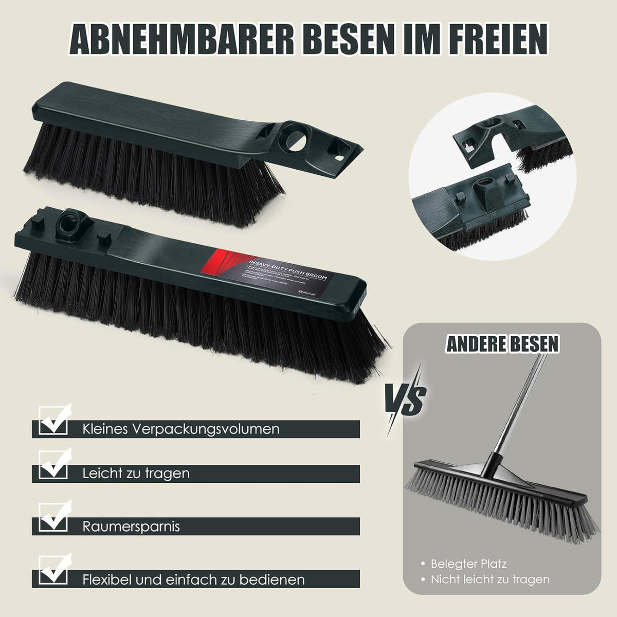 Straßenbesen 60cm Breite mit 140cm Edelstahl Griff robust & effektiv